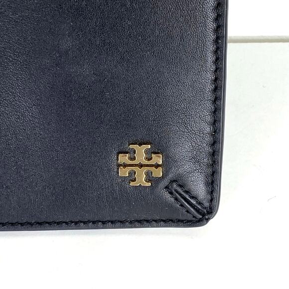 Tory Burch Black Leather Zip Pouchette Flat Makeup Essentials Designer Pouch - Picture 2 of 5